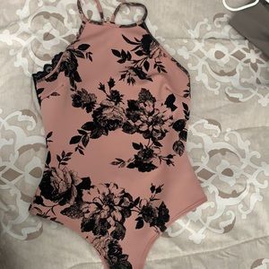 Light Pink Bodysuit with Black Velvet Flowers.